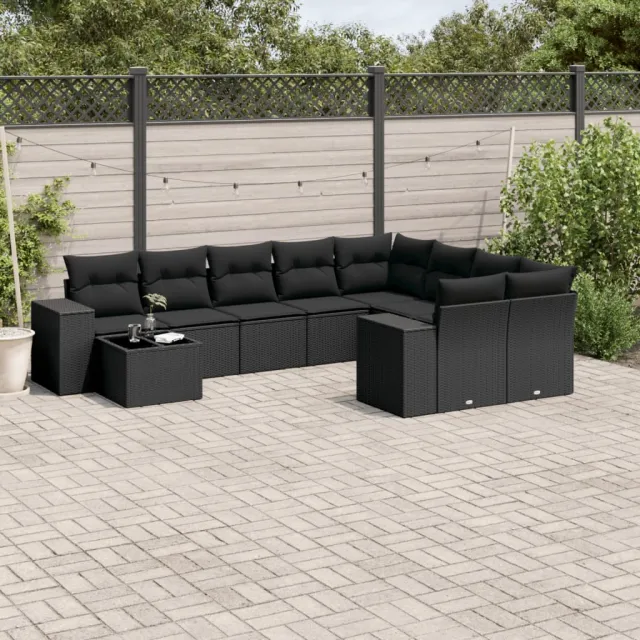 vidaXL 10-delige Loungeset met kussens poly rattan zwart, foto 2