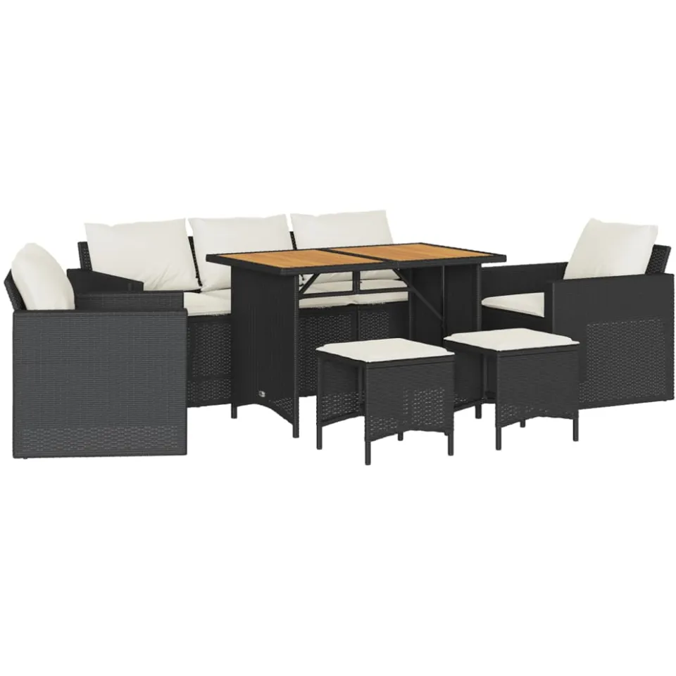 vidaXL 6-delige Loungeset met kussens poly rattan zwart, foto 3
