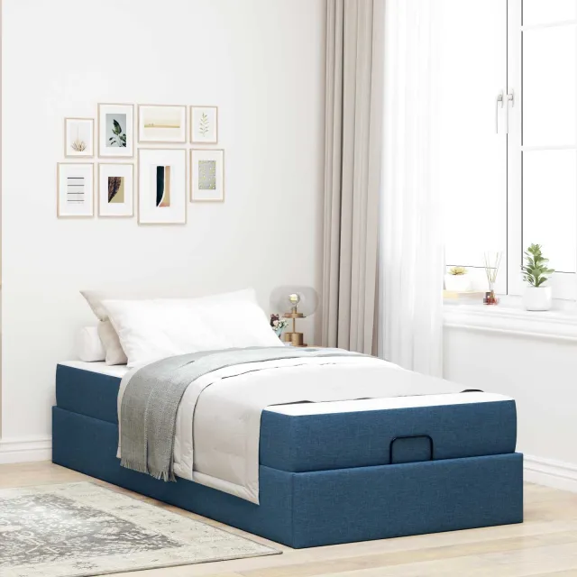 vidaXL Bedframe met matras 2 st Blauw Stof