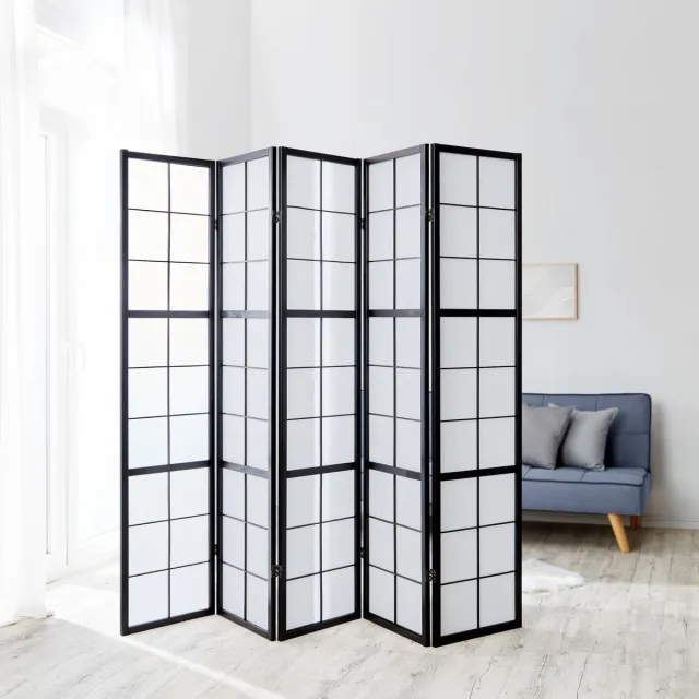 Homestyle4u Kamerscherm - 220x175 cm - zwart - 5-delig - Shoji