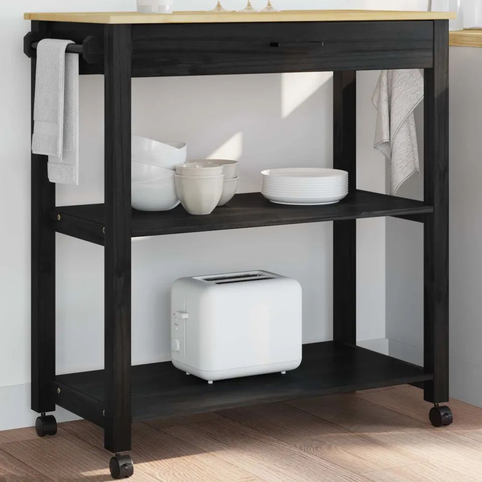 vidaXL Keuken Trolley MONZA Zwart 84 x 40 x 88,5 cm Massief Vurenhout, foto 3
