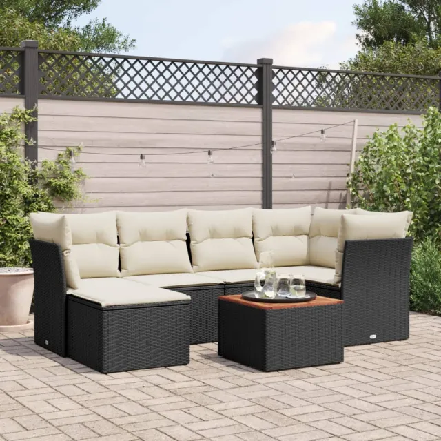 vidaXL 7-delige Loungeset met kussens poly rattan zwart, foto 2