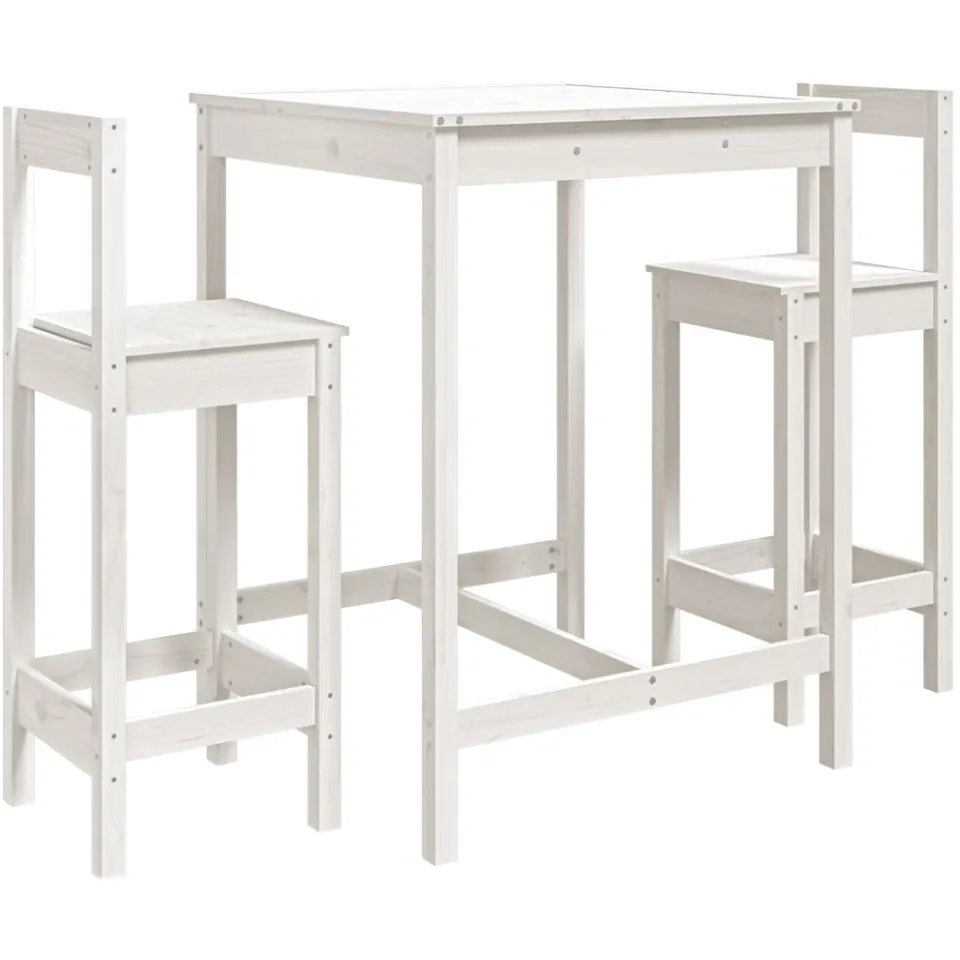 vidaXL 3-delige Barset massief grenenhout wit