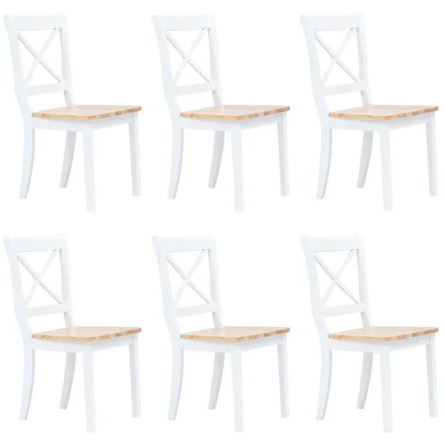 vidaXL Eetkamerstoelen 6 st massief rubberwood wit en naturel
