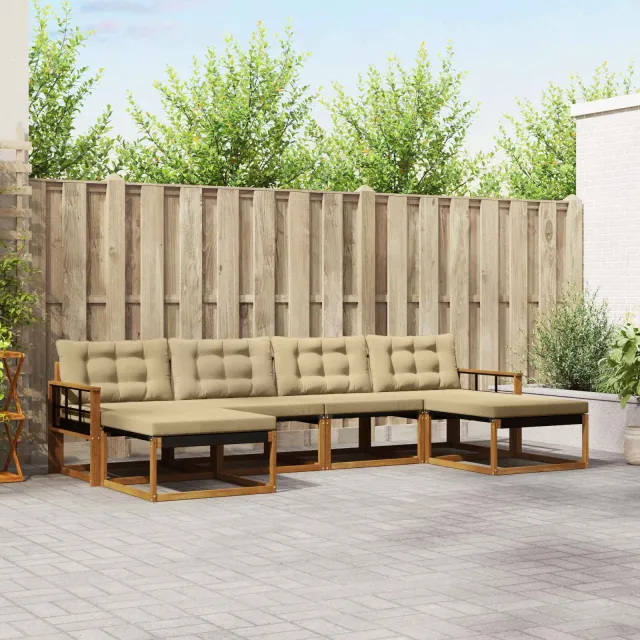 vidaXL Buiten bankenset 6 st 6-zits Natuurlijk en Beige