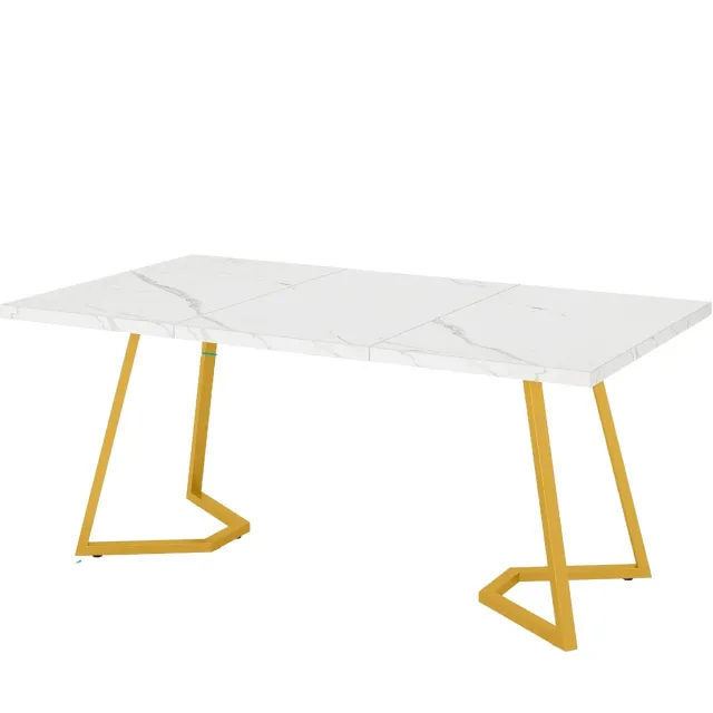 Happiq Moderne eetkamertafel Luvia - Woonkamer -Marmerlook Blad - 160cm Wit marmer