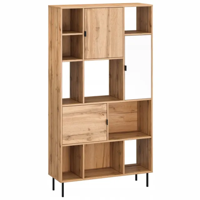 Target Home Kendo 24 - Boekenkast - 9 planken - 3 deuren - Wotan-eik/wit Wotan-eik;Wit;Zwart