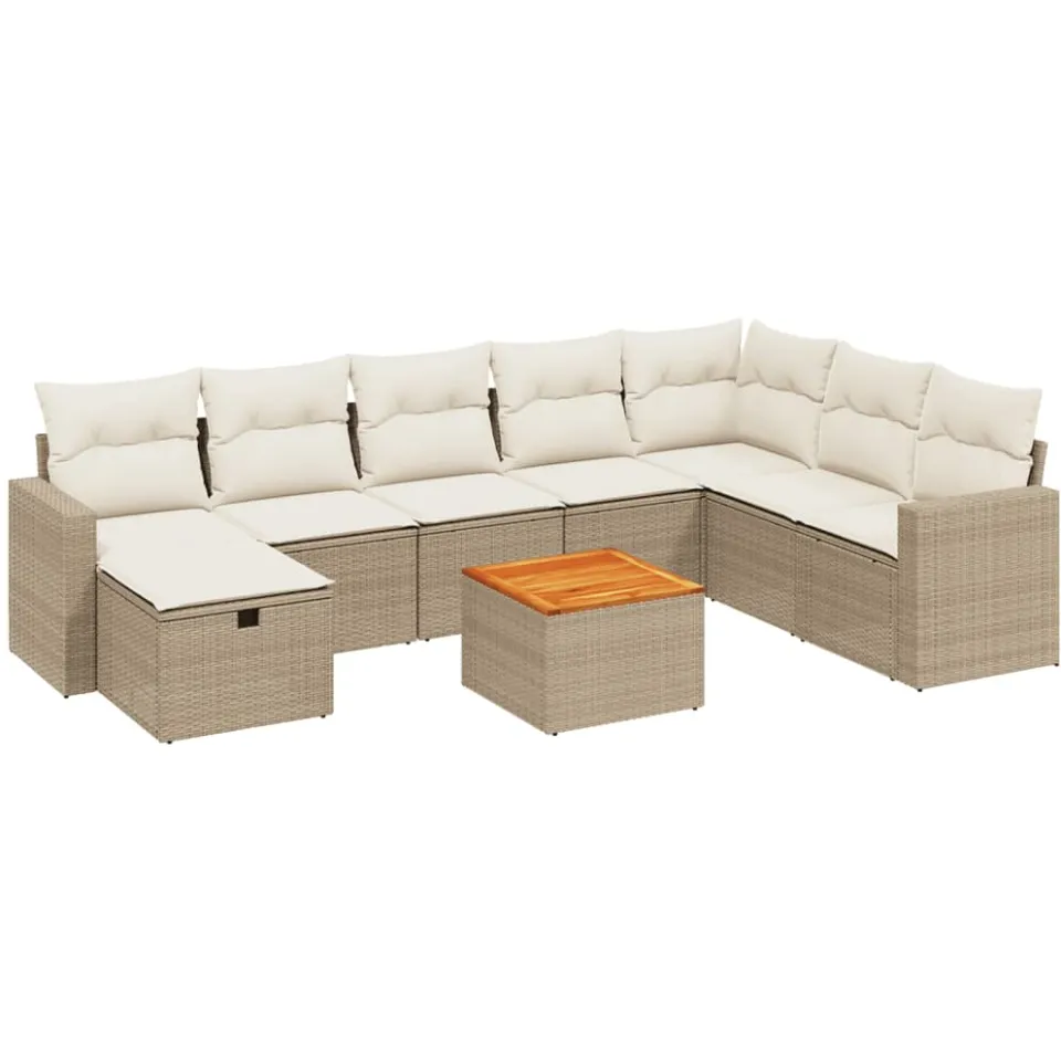 vidaXL 9-delige Loungeset met kussens poly rattan beige, foto 3