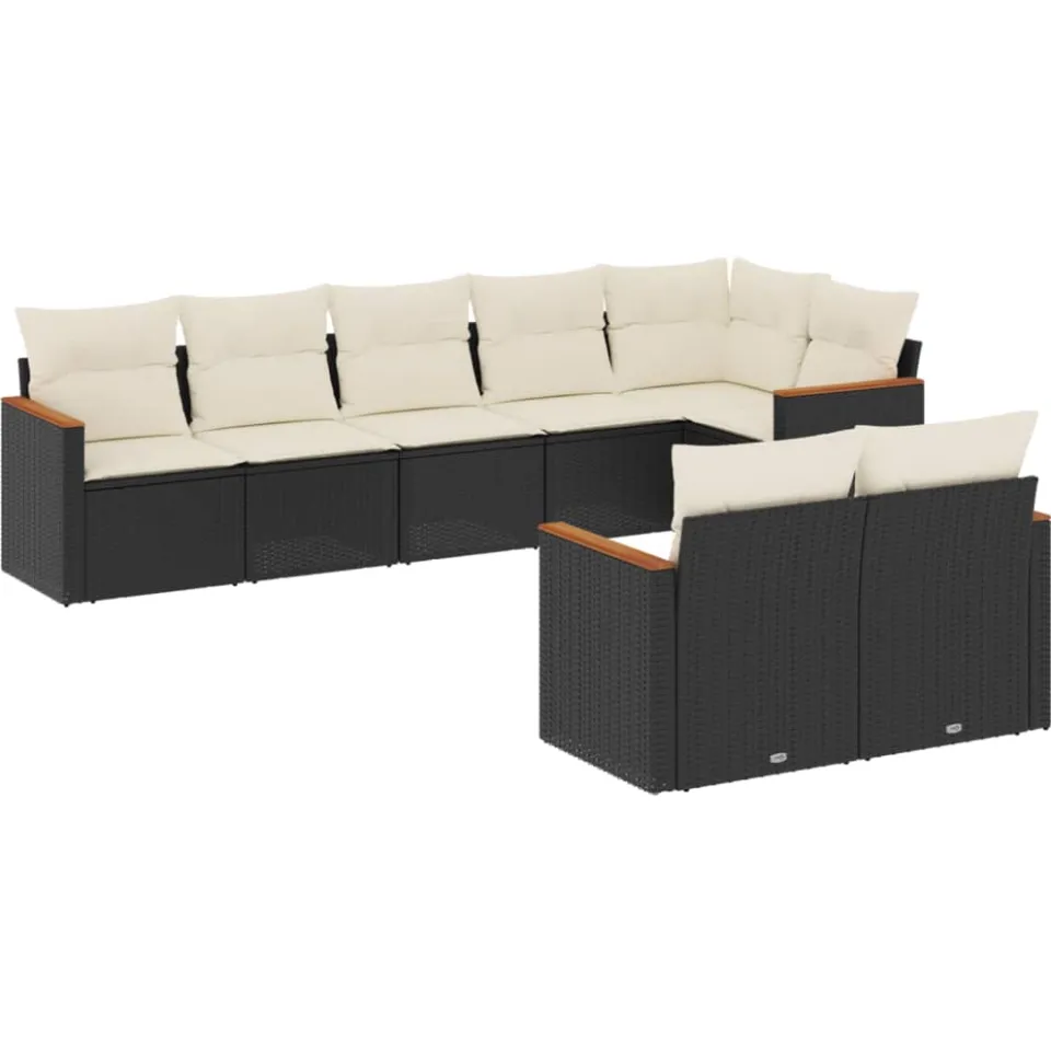 vidaXL 8-delige Loungeset met kussens poly rattan zwart, foto 3