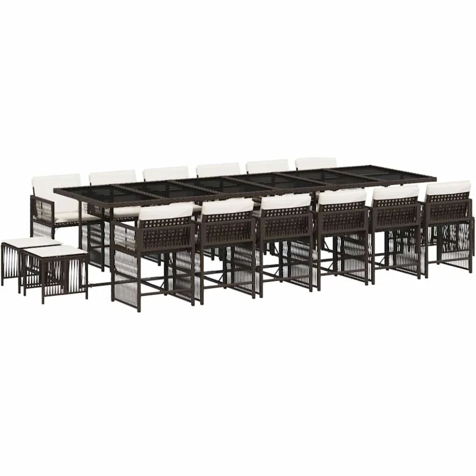 vidaXL 17-delige Tuinset met kussens poly rattan bruin