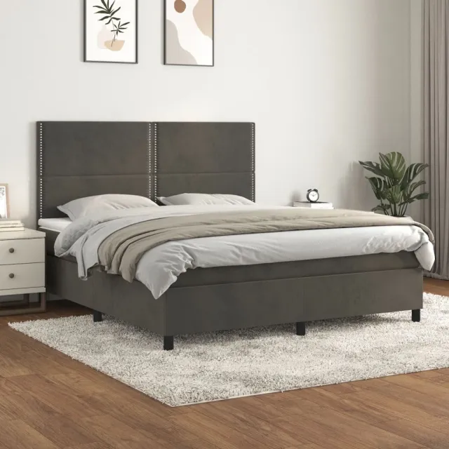 vidaXL Boxspring met matras fluweel donkergrijs 160x200 cm grijs