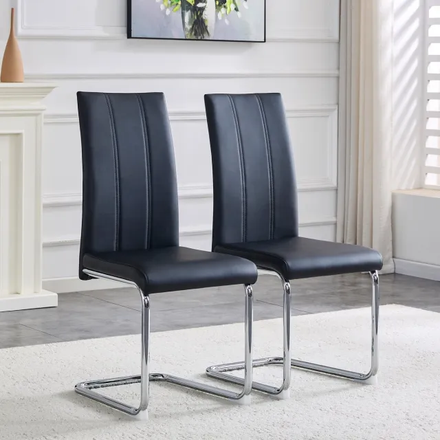 DESMIU Eetkamerstoel 99 Cm - Set Van 2 Met Ergonomische Hoge Rugleuning En Slank Ontwerp - Voor Eetkamer, Keuken En Werkkamer - Kunstleer Metaal Zwart