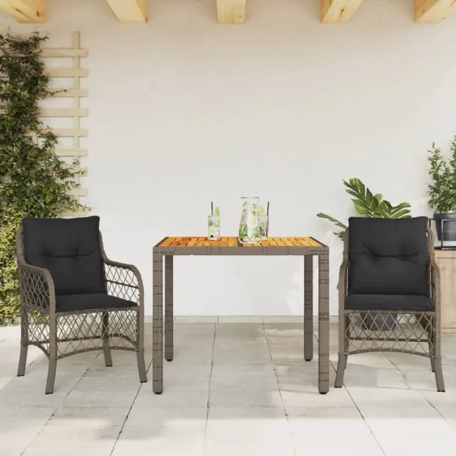 vidaXL 3-delige Bistroset met kussens poly rattan grijs, foto 2