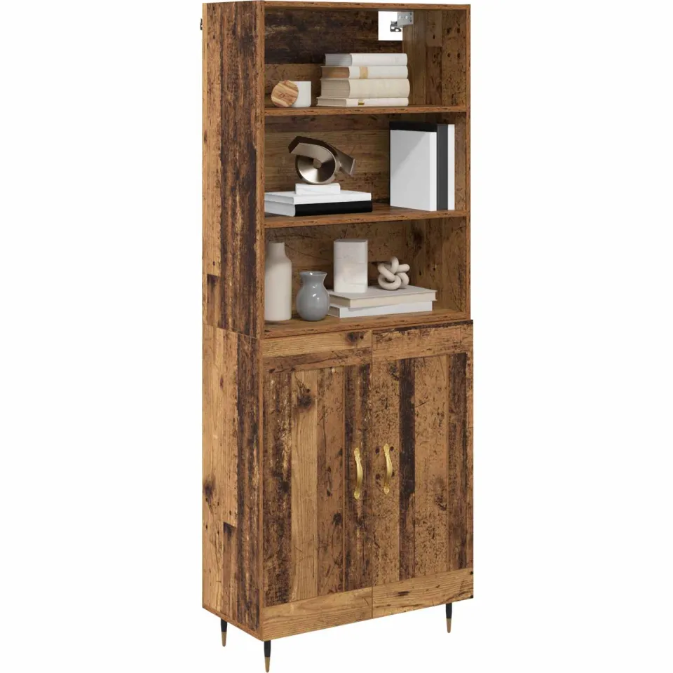 vidaXL Hoge kast Oud Hout 69,5 x 34 x 180 cm Bewerkt hout Bruin