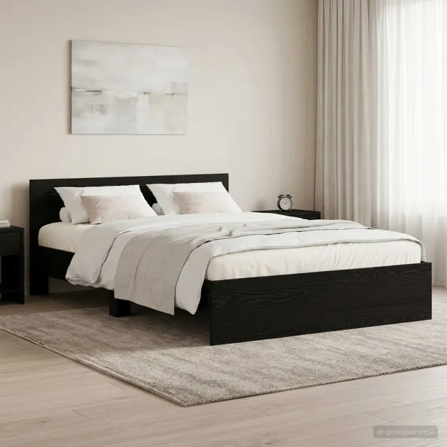 vidaXL Bedframe met hoofdbord Zwart eiken 120 x 200 cm Bewerkt hout