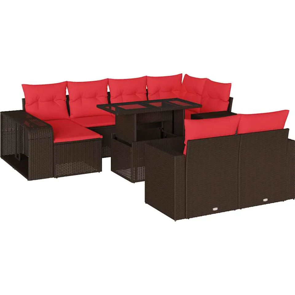 vidaXL 11-delige tuinbankset met kussens, bruin polyrotan, foto 3