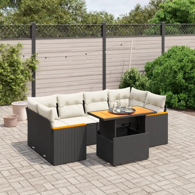 vidaXL 7-delige Loungeset met kussens poly rattan zwart, foto 2