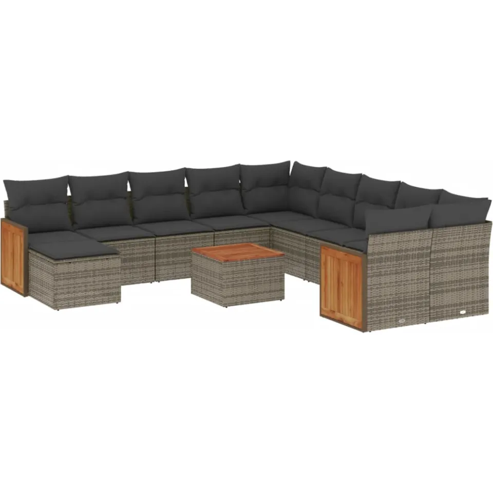 vidaXL 12-delige Loungeset met kussens poly rattan grijs