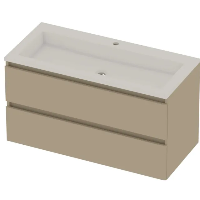 Basic-Line Aura 46 Badmeubelset Acryl 1 Kraangat Greeploos 100x46x54 cm Mat Beige Glans Wit