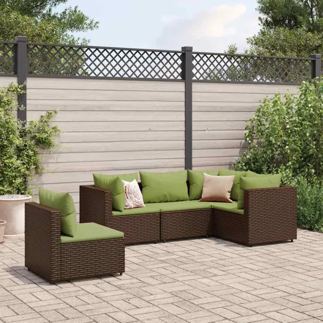 vidaXL 5-delige Loungeset met kussens poly rattan bruin, foto 2