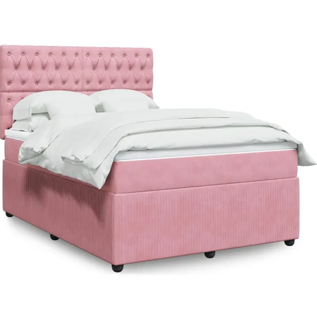 vidaXL Boxspring met matras fluweel roze 160x200 cm