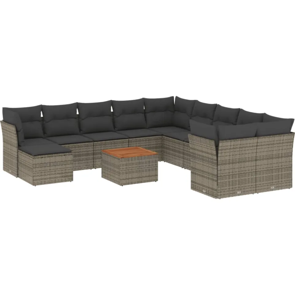 vidaXL 12-delige Loungeset met kussens poly rattan grijs, foto 4