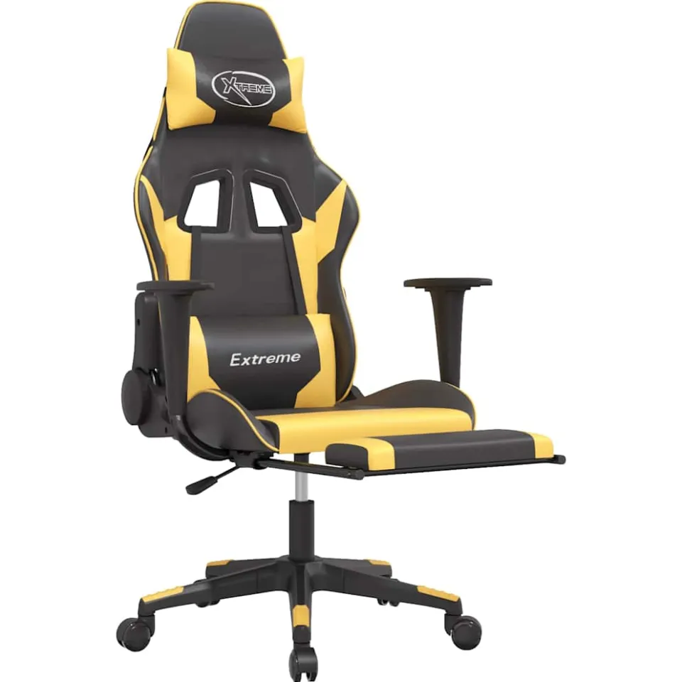 vidaXL Massage gamestoel met voetensteun kunstleer zwart/goudkleurig, foto 3