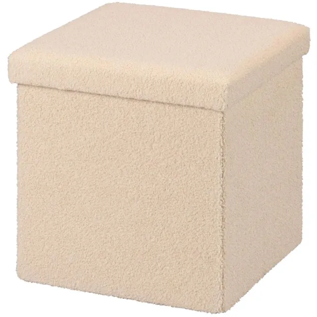 livarno home Poef - opslagbox - teddy stof Beige - Zitgelegenheid met opbergruimte - 38 x 38 x 38 cm - 39L