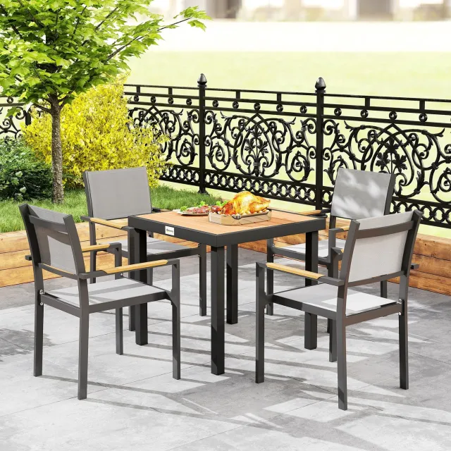 CHICFURN Tuintafel - 4 personen - houtlook - aluminium - Natural Wood Natuurlijk hout