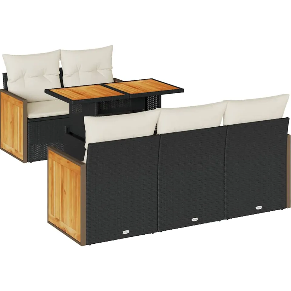 vidaXL 6-delige Loungeset met kussens poly rattan acacia zwart, foto 3