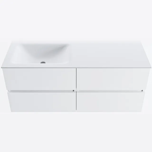 Mondiaz VICA 120cm badmeubel onderkast Talc 4 lades. Wastafel CLOUD links zonder kraangat, kleur Talc.