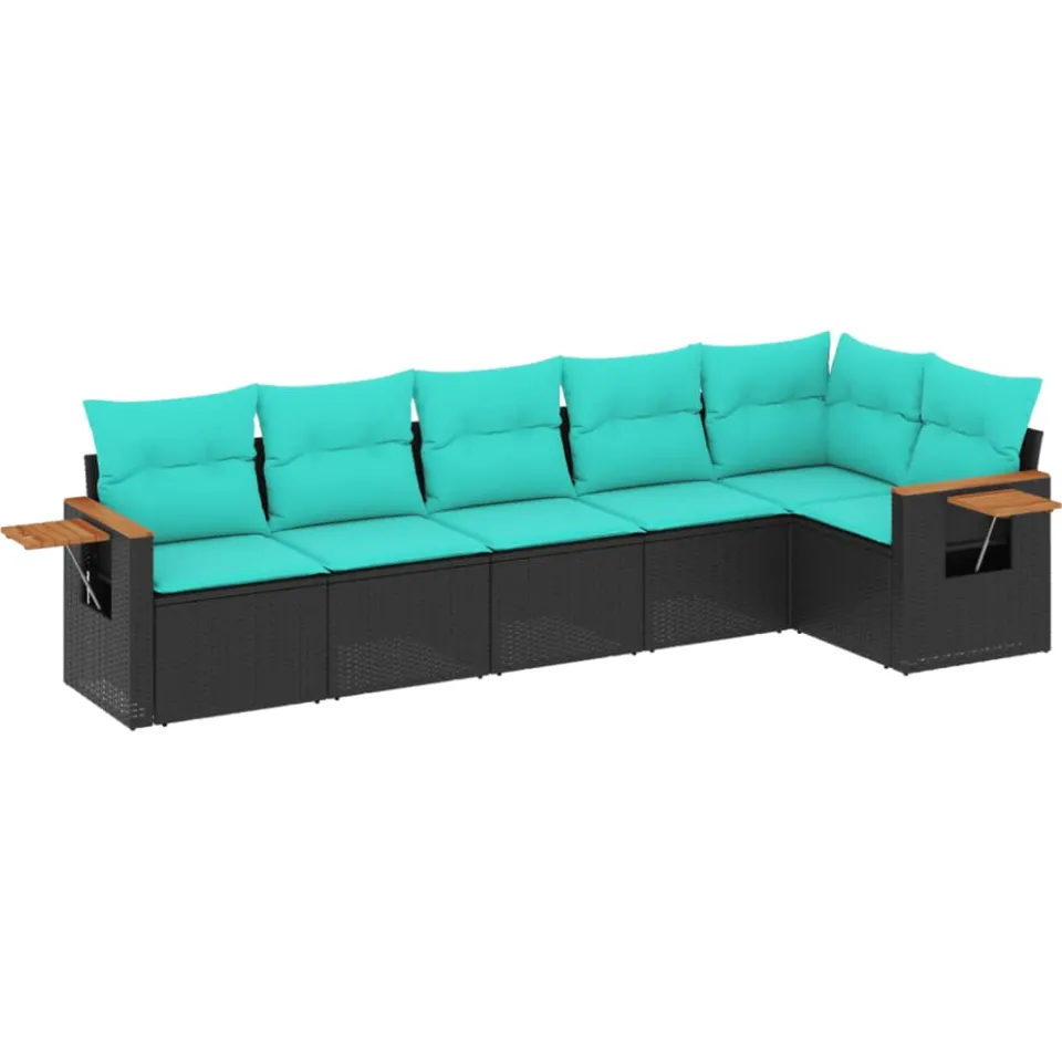 vidaXL 6-delige Loungeset met kussens poly rattan zwart, foto 3