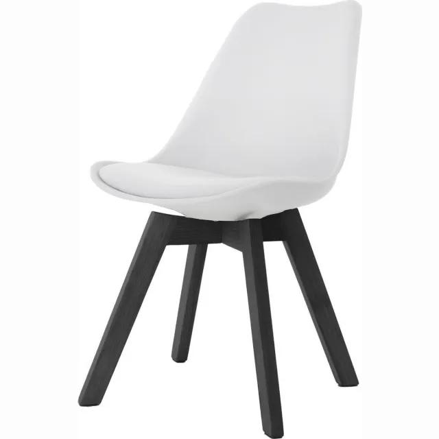 Essence Madera Eetkamerstoel Wit - Kunststof - PU Zitting - Zwarte Houten Poten - Modern - Kuipstoel