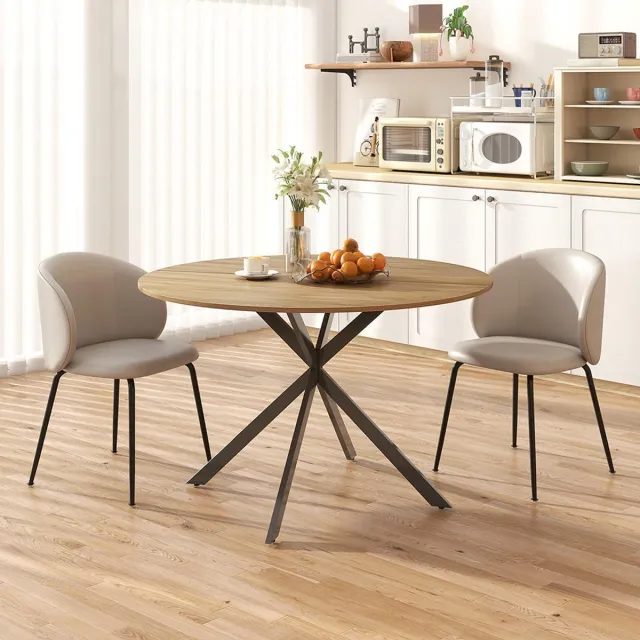 Pugsdrly Ronde eettafel - Industriële stijl - Voor 4 personen - Stalen poten - Eiken - Zonder stoelen