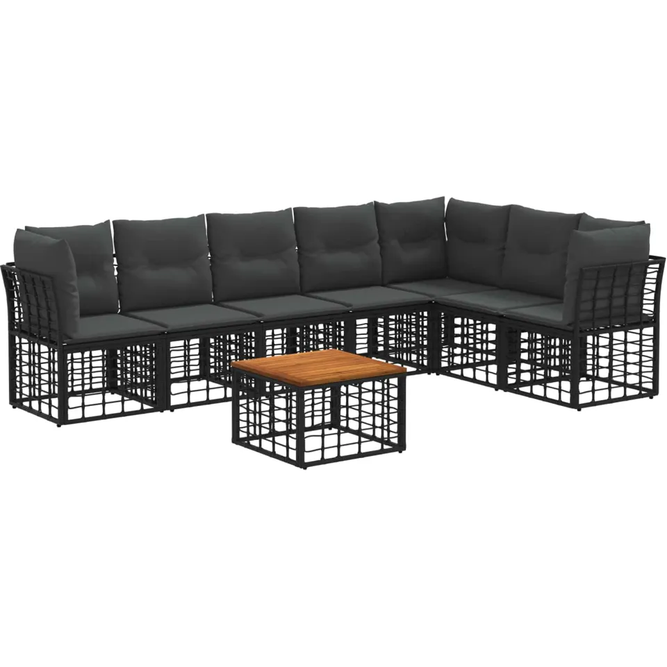 vidaXL Buiten bankenset 8 st Zwart en Donkergrijs Polyester