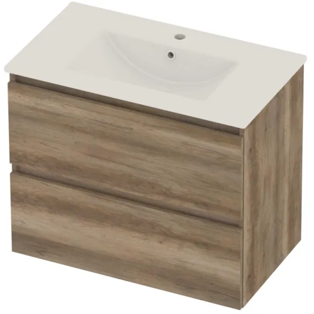 Basic-Line Coach 46 Badmeubelset Porselein 1 Kraangat Greeploos 80x46x62 cm Scotch Oak Glans Wit
