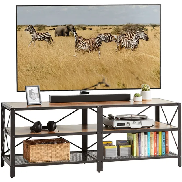 Relaxdays Tv-kast - 140 cm breed - industrieel - bruin-zwart