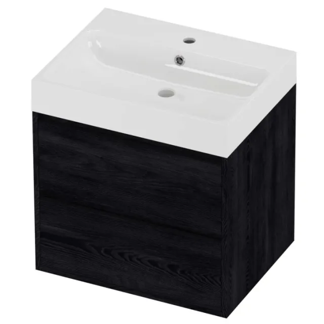 Proline Podium Badmeubelset Polystone Loft 1 Kraangat Greeploos 60x46x62 cm Glans Wit Black Oak Eiken