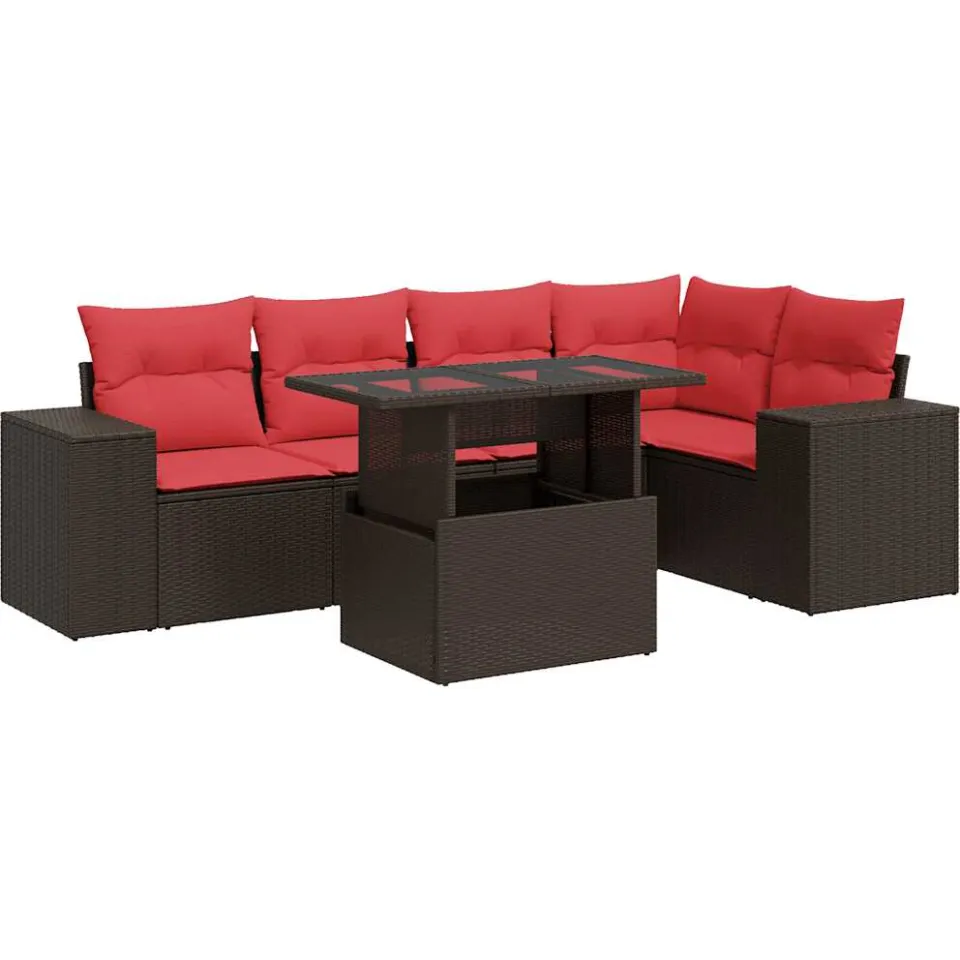 vidaXL 6-delige Loungeset met kussens poly rattan acacia bruin, foto 3