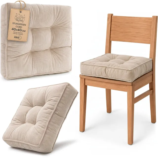 Amazinggirl Zitkussen voor Eetkamerstoel en Keukenstoel Vierkant Zacht Beige Corduroy (1 stuk)