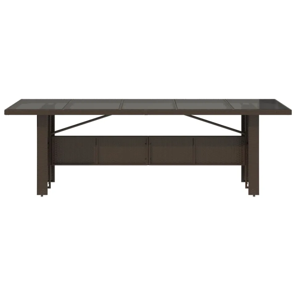 vidaXL Tuintafel met glazen blad 240x90x75 cm poly rattan bruin, foto 4
