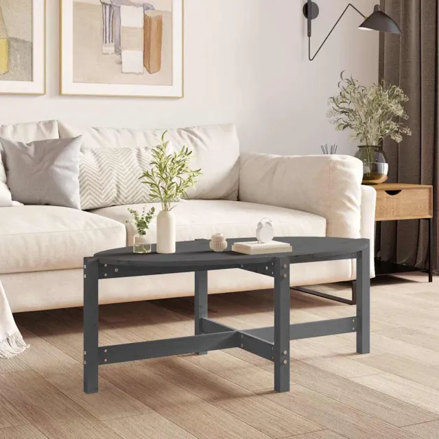 vidaXL Salontafel 118x63x45 cm massief grenenhout grijs, foto 2