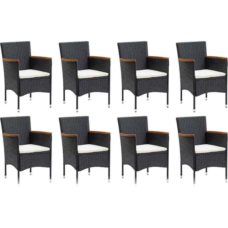 vidaXL 9-delige Tuinset met kussens poly rattan zwart