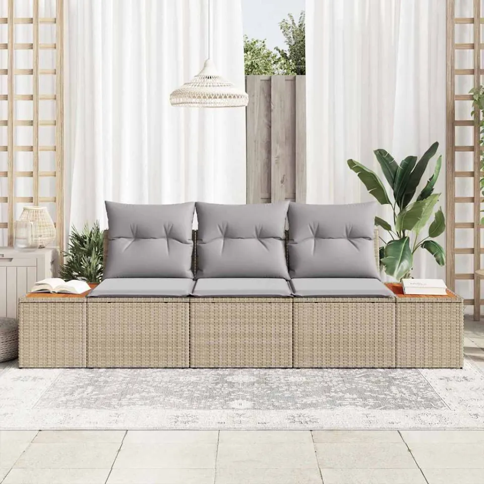 vidaXL Tuin Sofa Set 3 st Beige poly rattan, foto 3