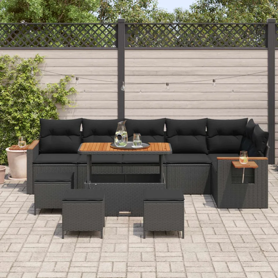 vidaXL Tuinbankenset 10 st Zwart poly rattan, foto 2