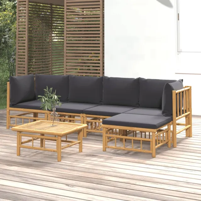 vidaXL 6-delige Loungeset met kussens bamboe donkergrijs Bruin