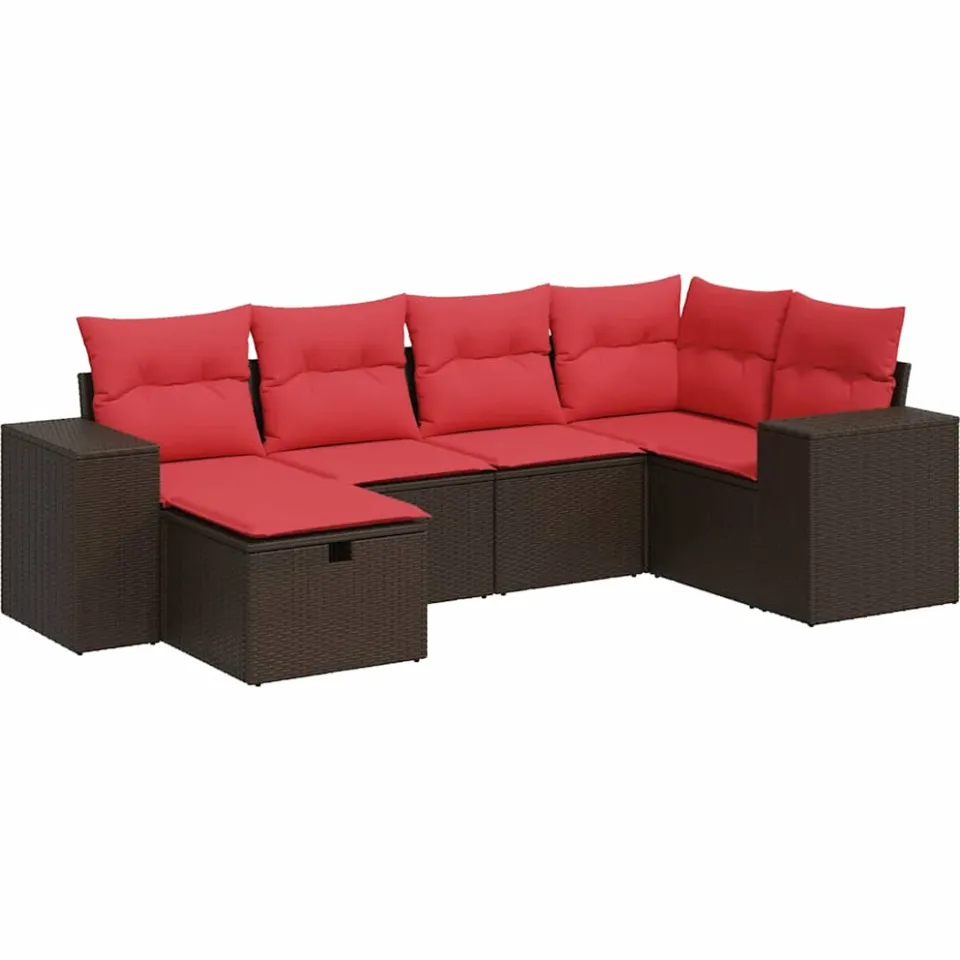 vidaXL 6-delige Loungeset met kussens poly rattan bruin, foto 3