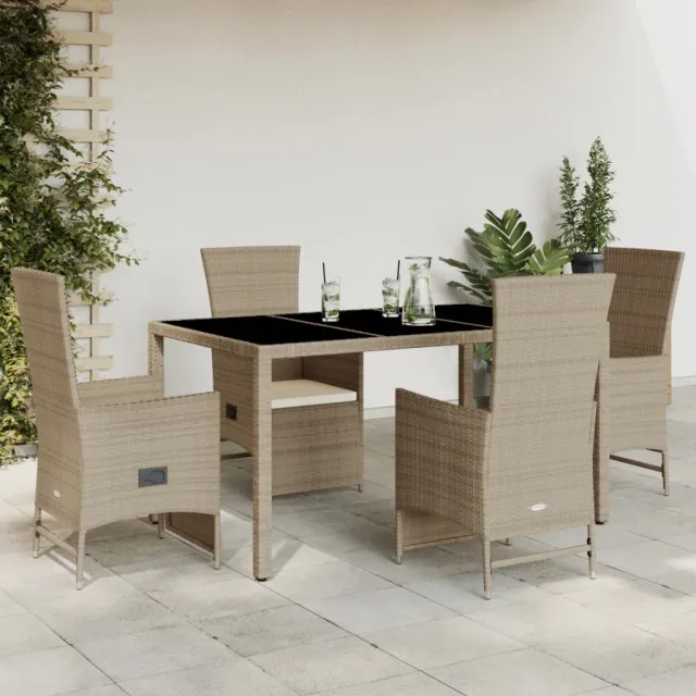 vidaXL 5-delige Tuinset met kussens poly rattan beige, foto 2