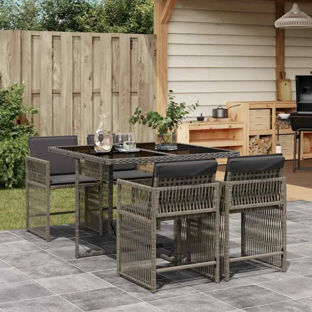 vidaXL 5-delige Tuinset met kussens poly rattan grijs, foto 2