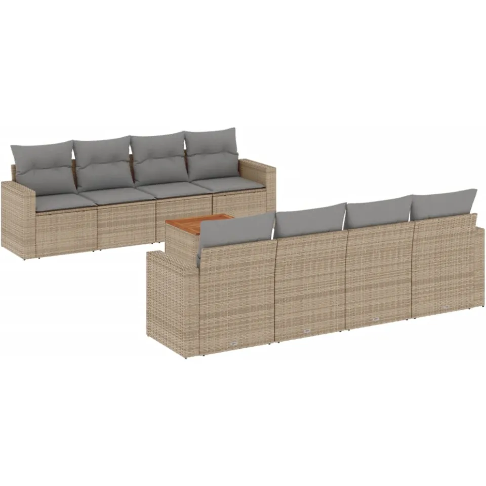 vidaXL 9-delige Loungeset met kussens poly rattan beige